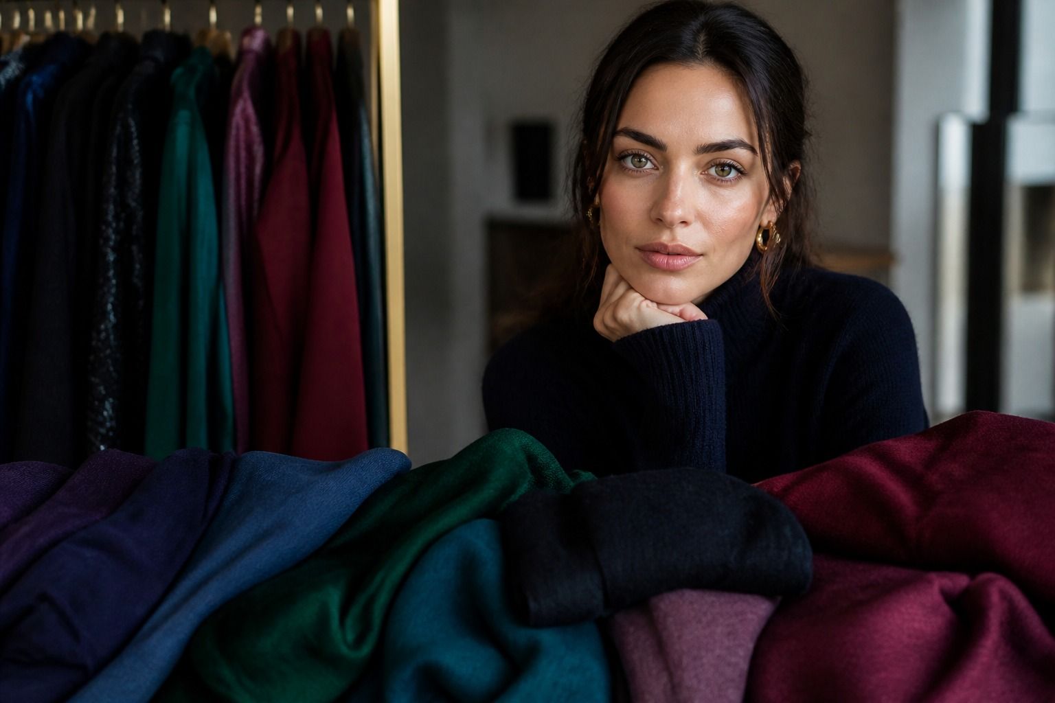 Deep Winter color palette with dark neutrals and jewel tones